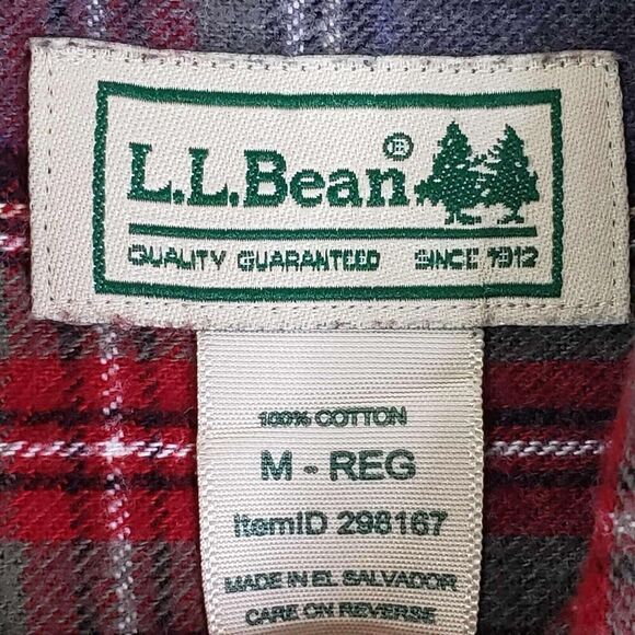 LL Bean Shirt Mens Size M Medium Gray Red Plaid Flannel LS Button Down LS - Picture 5 of 8